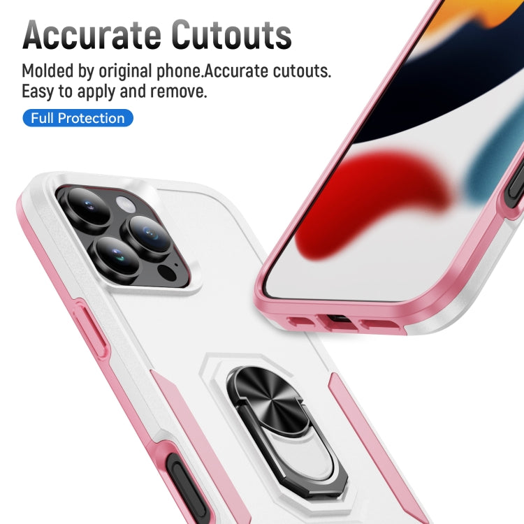 For iPhone 16 Pro Pioneer Armor Heavy Duty PC + TPU Phone Case with Holder(White+Pink) - iPhone 16 Pro Cases by buy2fix | Online Shopping UK | buy2fix