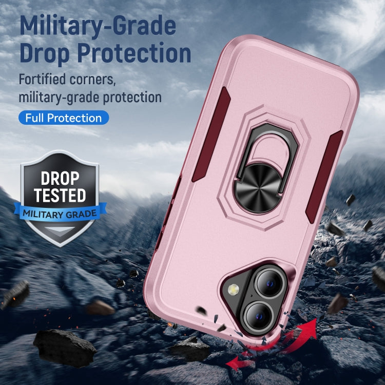 For iPhone 16 Plus Pioneer Armor Heavy Duty PC + TPU Phone Case with Holder(Pink+Rose Red) - iPhone 16 Plus Cases by buy2fix | Online Shopping UK | buy2fix