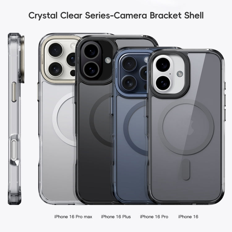 For iPhone 16 Pro Frosted Crystal Clear Lens Holder MagSafe Magnetic Phone Case(Transparent Grey) - iPhone 16 Pro Cases by buy2fix | Online Shopping UK | buy2fix