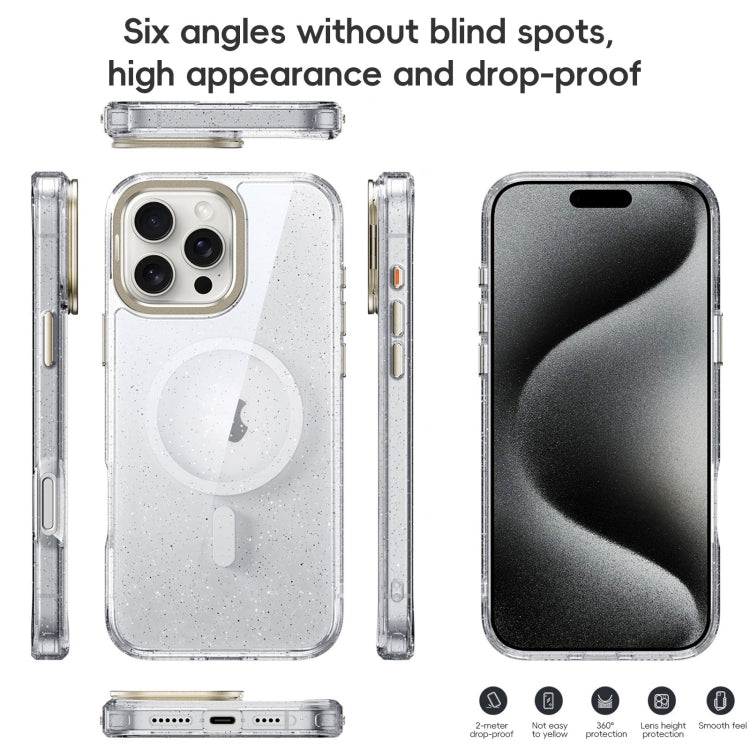 For iPhone 16 Plus Glitter Powder Lens Holder MagSafe Magnetic Phone Case(Transparent) - iPhone 16 Plus Cases by buy2fix | Online Shopping UK | buy2fix