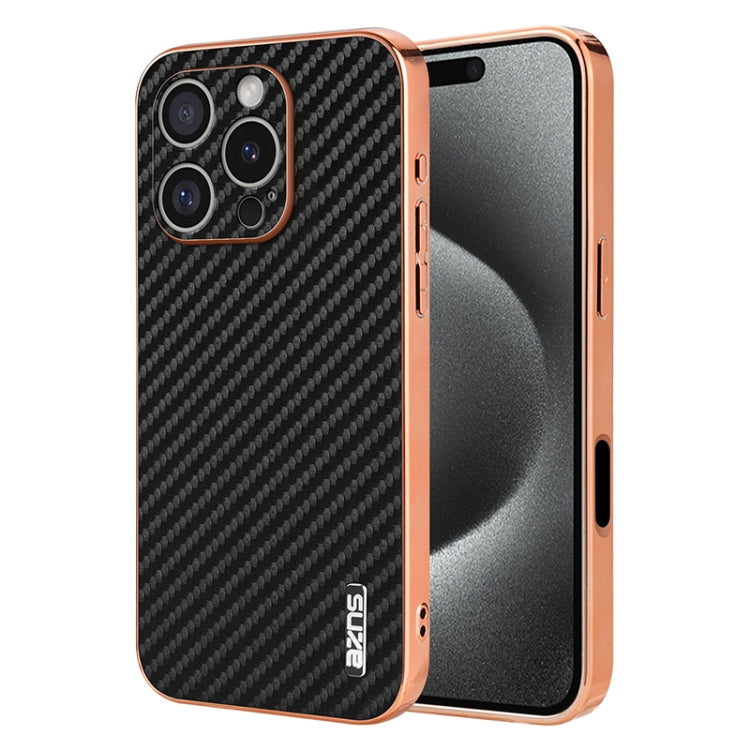 For iPhone 16 Pro Max AZNS Electroplated Edge Carbon Fiber Texture Phone Case(Black) - iPhone 16 Pro Max Cases by AZNS | Online Shopping UK | buy2fix