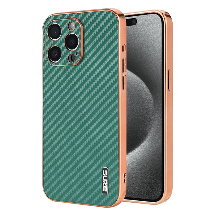 For iPhone 15 Pro Max AZNS Electroplated Edge Carbon Fiber Texture Phone Case(Green) - iPhone 15 Pro Max Cases by AZNS | Online Shopping UK | buy2fix