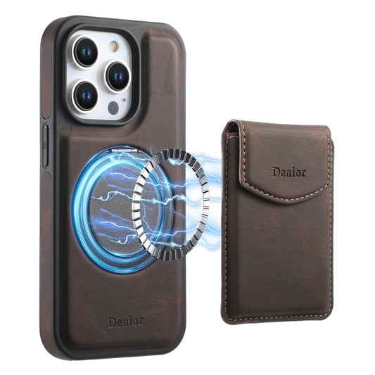 For iPhone 14 Pro Denior D20 Skin Feel MagSafe Holder Detachable Card Slot Phone Case(Brown) - iPhone 14 Pro Cases by Denior | Online Shopping UK | buy2fix