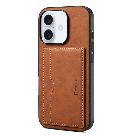 For iPhone 16 Plus Denior D08 PU Single Card Slot Holder Phone Case(Brown) - iPhone 16 Plus Cases by Denior | Online Shopping UK | buy2fix