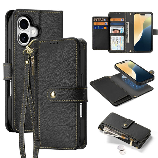 For iPhone 16 Plus DUX DUCIS Lawa Series 2 in 1 Wallet Zipper Detachable MagSafe Phone Case with Lanyard(Black) - iPhone 16 Plus Cases by DUX DUCIS | Online Shopping UK | buy2fix