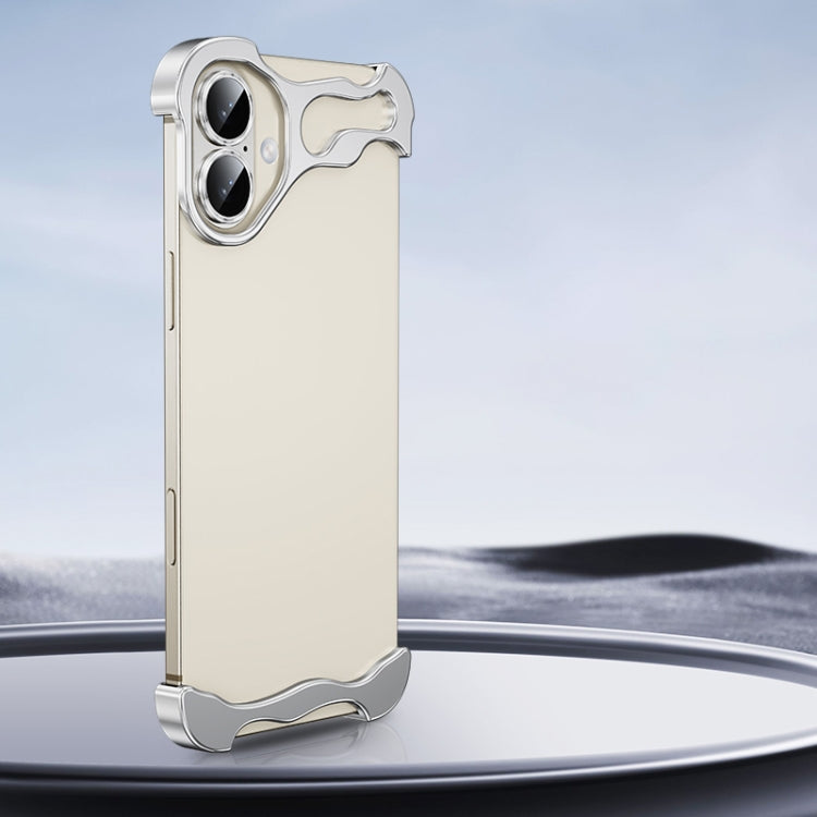 For iPhone 16 Frameless Metal Corner Pad Phone Case with Lens Film(Silver) - iPhone 16 Cases by buy2fix | Online Shopping UK | buy2fix