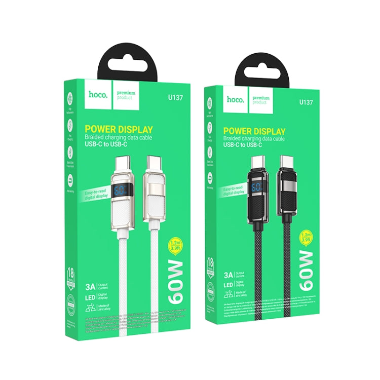 hoco U137 USB-C / Type-C to USB-C / Type-C Line 60W Charging Data Cable with Display, Length:1.2m(Black) - USB-C & Type-C Cable by hoco | Online Shopping UK | buy2fix