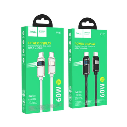 hoco U137 USB-C / Type-C to USB-C / Type-C Line 60W Charging Data Cable with Display, Length:1.2m(Black) - USB-C & Type-C Cable by hoco | Online Shopping UK | buy2fix