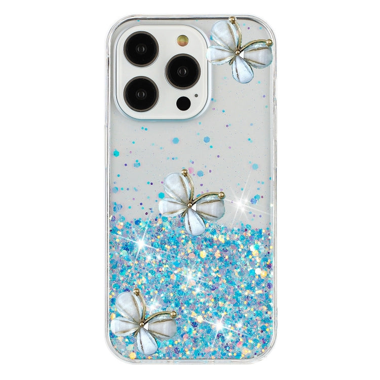 For iPhone 16 Pro Luminous Starry Sky Glitter Butterfly TPU Phone Case(Blue) - iPhone 16 Pro Cases by buy2fix | Online Shopping UK | buy2fix