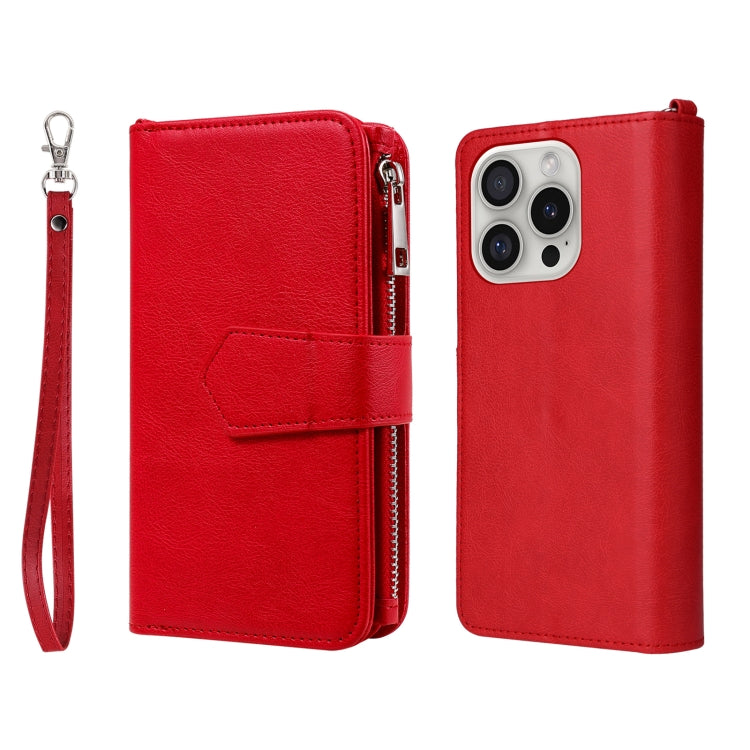 For iPhone 16 Pro Solid Color 2 in 1 Zipper Shockproof Phone Case(Red) - iPhone 16 Pro Cases by buy2fix | Online Shopping UK | buy2fix