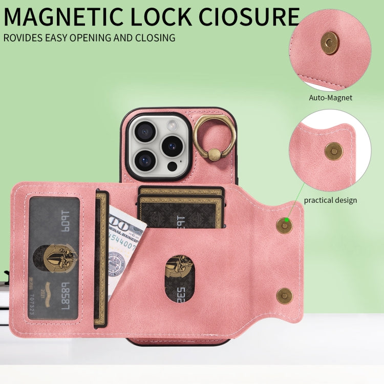 For iPhone 16 Pro Skin Feel Card Bag Phone Case with Ring Buckle(Rose Gold) - iPhone 16 Pro Cases by buy2fix | Online Shopping UK | buy2fix