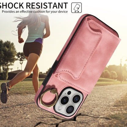 For iPhone 16 Pro Skin Feel Card Bag Phone Case with Ring Buckle(Rose Gold) - iPhone 16 Pro Cases by buy2fix | Online Shopping UK | buy2fix