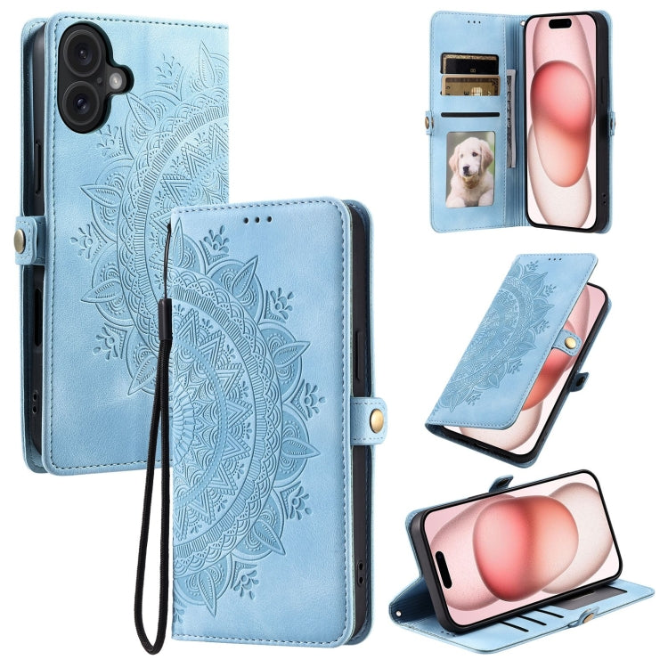 For iPhone 16 Plus Skin Feel Totem Embossed Leather Phone Case(Blue) - iPhone 16 Plus Cases by buy2fix | Online Shopping UK | buy2fix