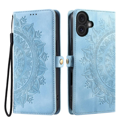 For iPhone 16 Plus Skin Feel Totem Embossed Leather Phone Case(Blue) - iPhone 16 Plus Cases by buy2fix | Online Shopping UK | buy2fix