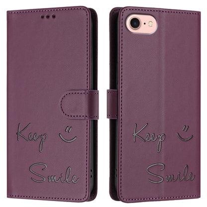 For iPhone SE 2024 Smile Embossing RFID Leather Phone Case(Violet) - More iPhone Cases by buy2fix | Online Shopping UK | buy2fix