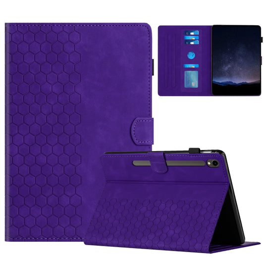 For Samsung Galaxy Tab S9 / S9 FE Honeycomb Embossed Leather Smart Tablet Case(Purple) - Galaxy Tab S9 Cases by buy2fix | Online Shopping UK | buy2fix