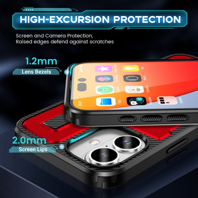 For iPhone 16 Ring Holder Carbon Fiber PC Hybrid TPU Phone Case(Red) - iPhone 16 Cases by buy2fix | Online Shopping UK | buy2fix