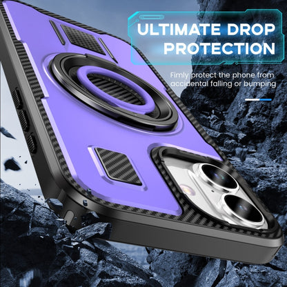 For iPhone 16 Ring Holder Carbon Fiber PC Hybrid TPU Phone Case(Purple) - iPhone 16 Cases by buy2fix | Online Shopping UK | buy2fix