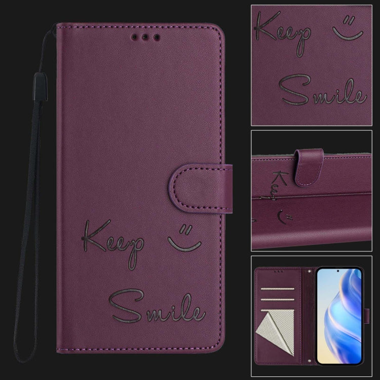 For Redmi K70 Ultra 5G Global Smile Embossing RFID Leather Phone Case(Violet) - Xiaomi Cases by buy2fix | Online Shopping UK | buy2fix