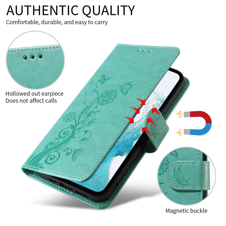 For OnePlus 12 Embossed Butterfly Flowers Leather Phone Case(Green) - OnePlus Cases by buy2fix | Online Shopping UK | buy2fix