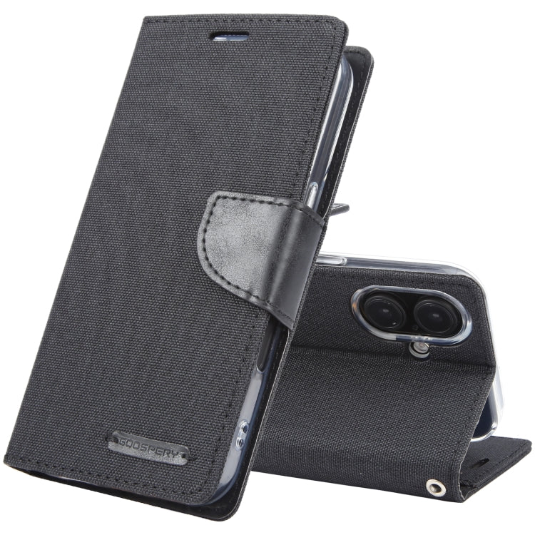 For iPhone 16 GOOSPERY CANVAS DIARY Fabric Texture Flip Leather Phone Case(Black) - iPhone 16 Cases by GOOSPERY | Online Shopping UK | buy2fix