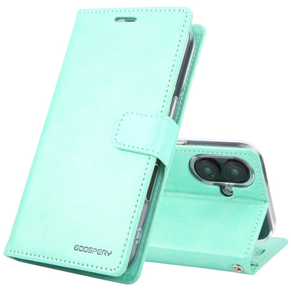 For iPhone 16 GOOSPERY BLUE MOON Crazy Horse Texture Leather Phone Case(Mint Green) - iPhone 16 Cases by GOOSPERY | Online Shopping UK | buy2fix