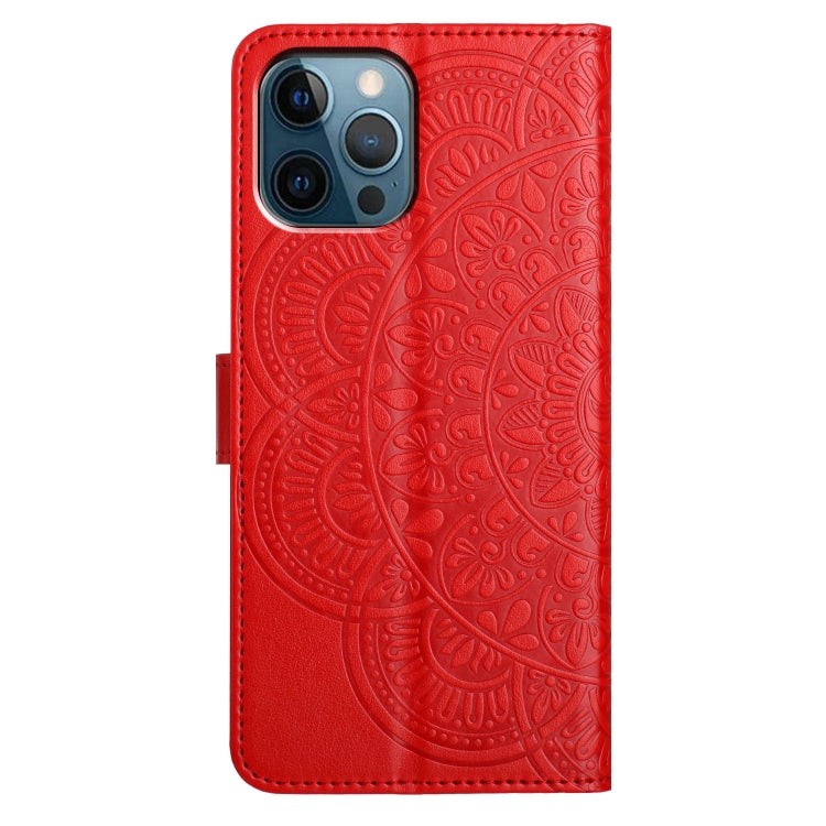 For iPhone 16 Pro Flower Embossed Leather Phone Case(Red) - iPhone 16 Pro Cases by buy2fix | Online Shopping UK | buy2fix