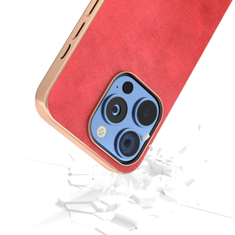 For iPhone 16 Pro Nano Electroplating Dual Color Cowhide Texture Protective Phone Case(Red) - iPhone 16 Pro Cases by buy2fix | Online Shopping UK | buy2fix