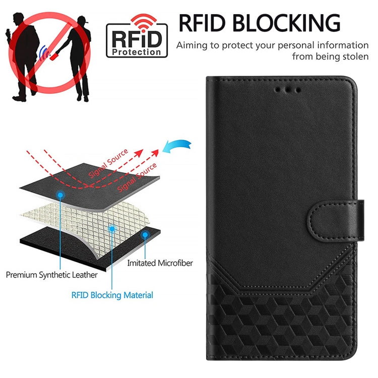 For Boost Mobile Celero 5G 2024 Honeycomb Embossing RFID Leather Phone Case(Black) - More Brand by buy2fix | Online Shopping UK | buy2fix