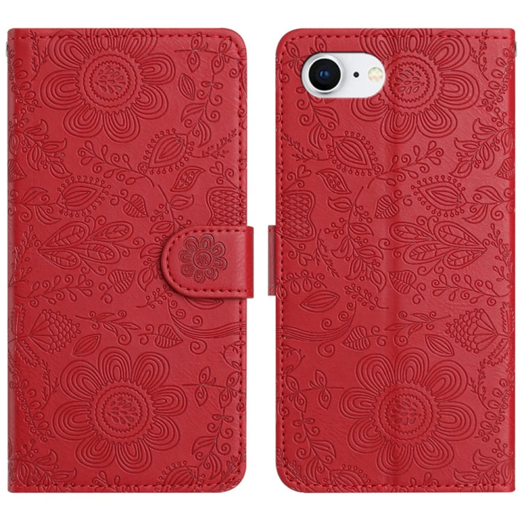 For iPhone SE 2024 Floral Embossed Pattern Leather Phone Case(Red) - More iPhone Cases by buy2fix | Online Shopping UK | buy2fix