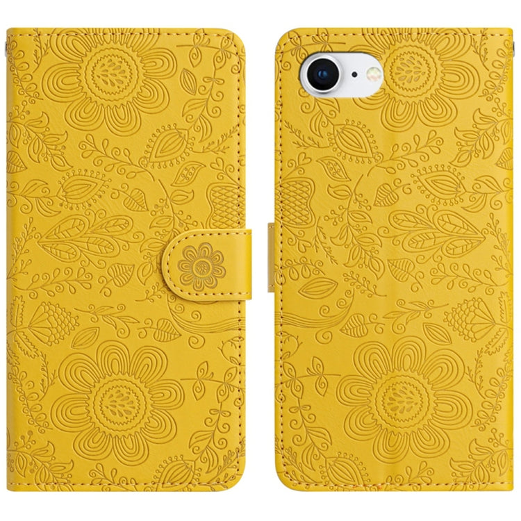 For iPhone SE 2024 Floral Embossed Pattern Leather Phone Case(Yellow) - More iPhone Cases by buy2fix | Online Shopping UK | buy2fix