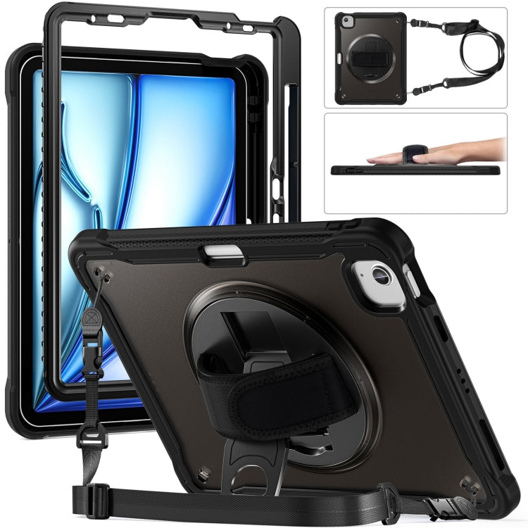 For iPad Air 11 2024 Heavy Duty Hybrid Tablet Case with Hand Grip & Strap(Black) - iPad Air 11 2024 Cases by buy2fix | Online Shopping UK | buy2fix