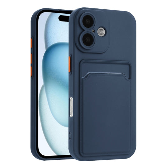 For iPhone 16 Skin Feel Card Contrast Color Button TPU Phone Case(Dark Blue) - iPhone 16 Cases by buy2fix | Online Shopping UK | buy2fix