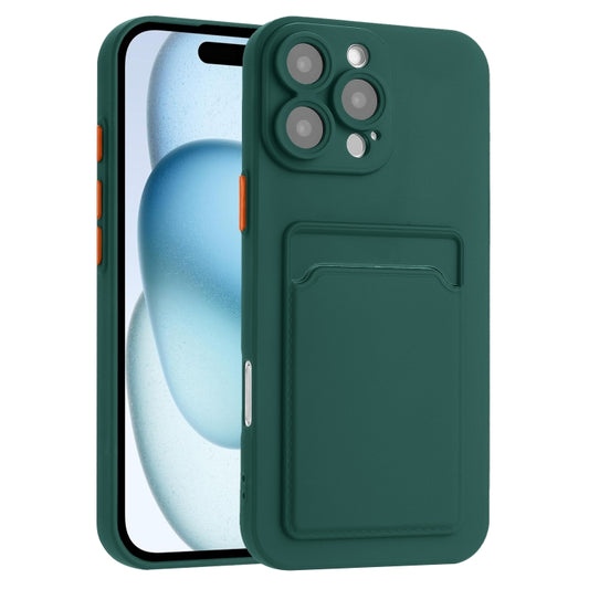 For iPhone 16 Pro Skin Feel Card Contrast Color Button TPU Phone Case(Dark Green) - iPhone 16 Pro Cases by buy2fix | Online Shopping UK | buy2fix