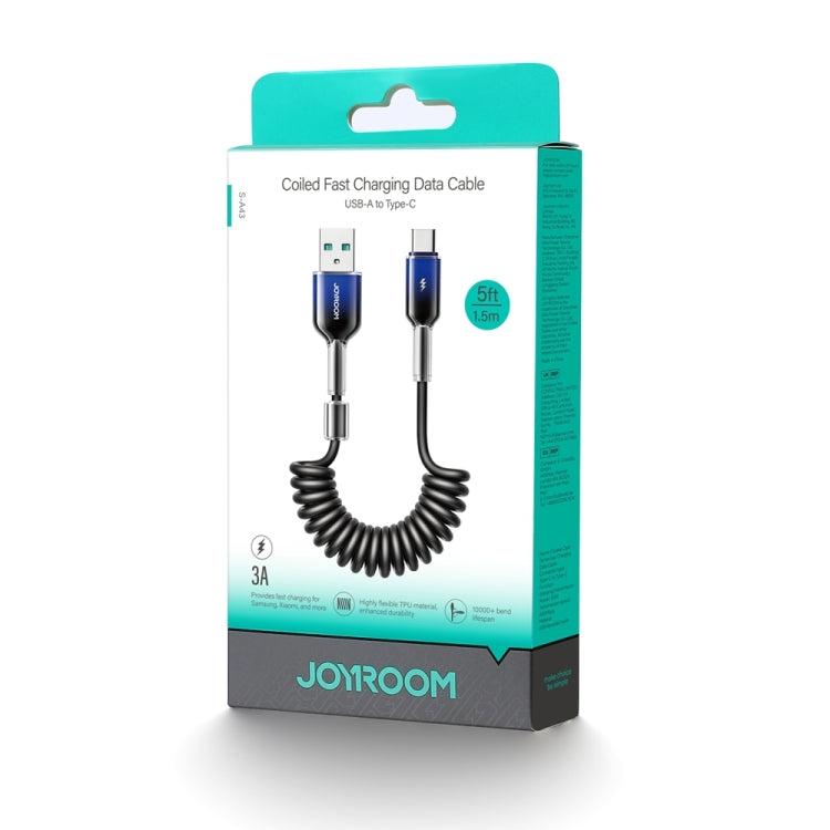 JOYROOM S-A43 3A USB to USB-C / Type-C Coiled Fast Charging Data Cable, Length:1.5m(Black) - USB-C & Type-C Cable by JOYROOM | Online Shopping UK | buy2fix