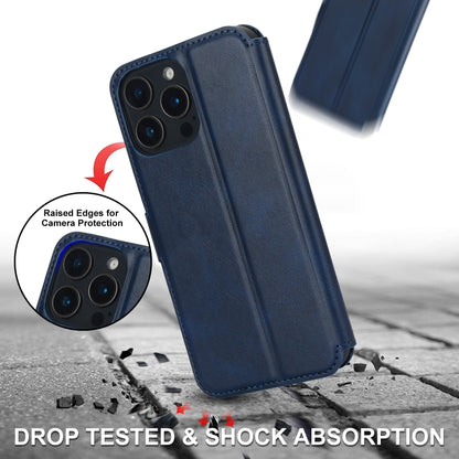 For iPhone 16 Pro Shockproof PU + TPU Leather Phone Case(Blue) - iPhone 16 Pro Cases by buy2fix | Online Shopping UK | buy2fix