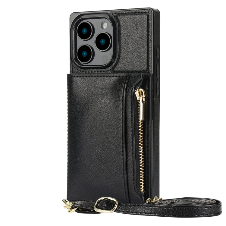 For iPhone 16 Pro Square Zipper Wallet Bag TPU+PU Back Cover Case(Black) - iPhone 16 Pro Cases by buy2fix | Online Shopping UK | buy2fix