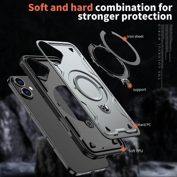 For iPhone 16 PC Hybrid TPU Armor MagSafe Holder Phone Case(Grey) - iPhone 16 Cases by buy2fix | Online Shopping UK | buy2fix