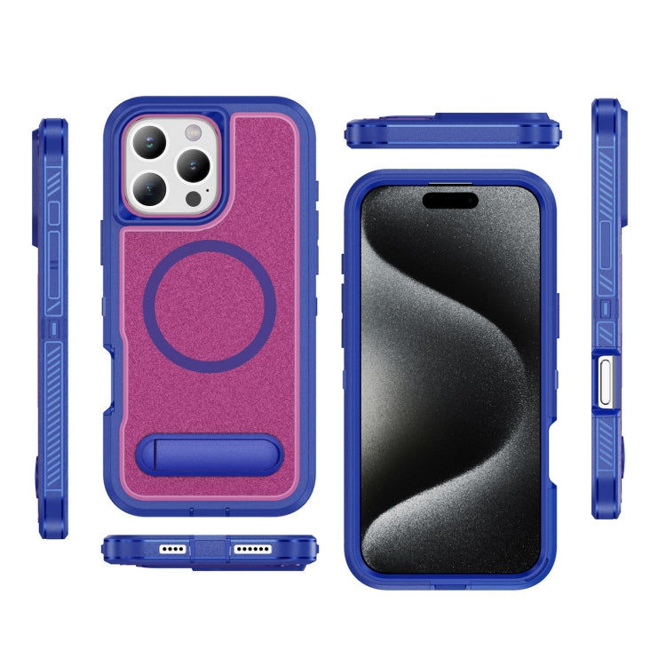 For iPhone 16 Pro Guard MagSafe Holder Matte PC Hybrid TPU Phone Case(Blue Rose Red) - iPhone 16 Pro Cases by buy2fix | Online Shopping UK | buy2fix