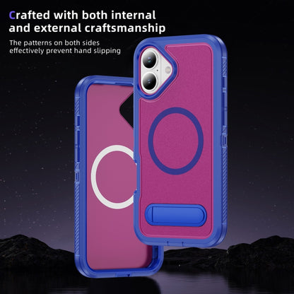 For iPhone 16 Plus Guard MagSafe Holder Matte PC Hybrid TPU Phone Case(Blue Rose Red) - iPhone 16 Plus Cases by buy2fix | Online Shopping UK | buy2fix