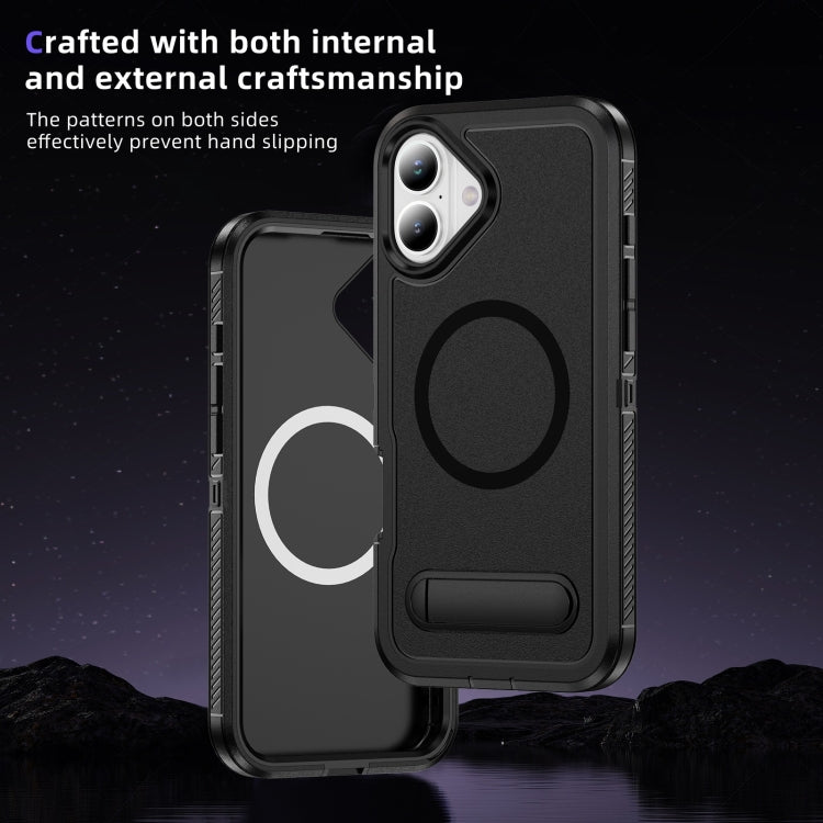 For iPhone 16 Guard MagSafe Holder Matte PC Hybrid TPU Phone Case(Black) - iPhone 16 Cases by buy2fix | Online Shopping UK | buy2fix