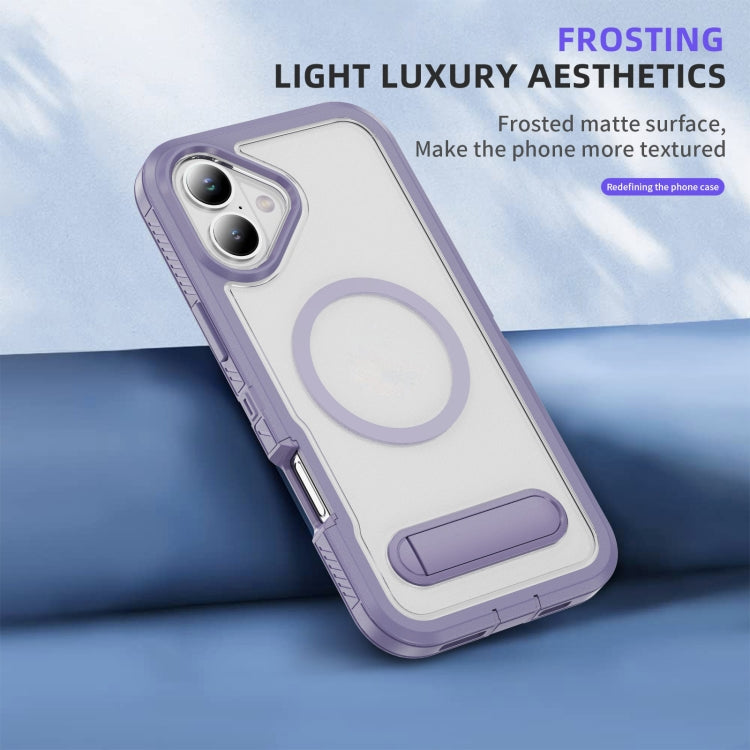 For iPhone 16 Guard MagSafe Holder Matte PC Hybrid TPU Phone Case(Purple Transparent) - iPhone 16 Cases by buy2fix | Online Shopping UK | buy2fix