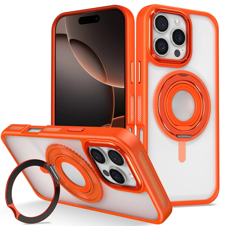 For iPhone 16 Pro Skin Feel Transparent 360 Degree Rotating Silicone Ring Holder Phone Case(Orange) - iPhone 16 Pro Cases by buy2fix | Online Shopping UK | buy2fix