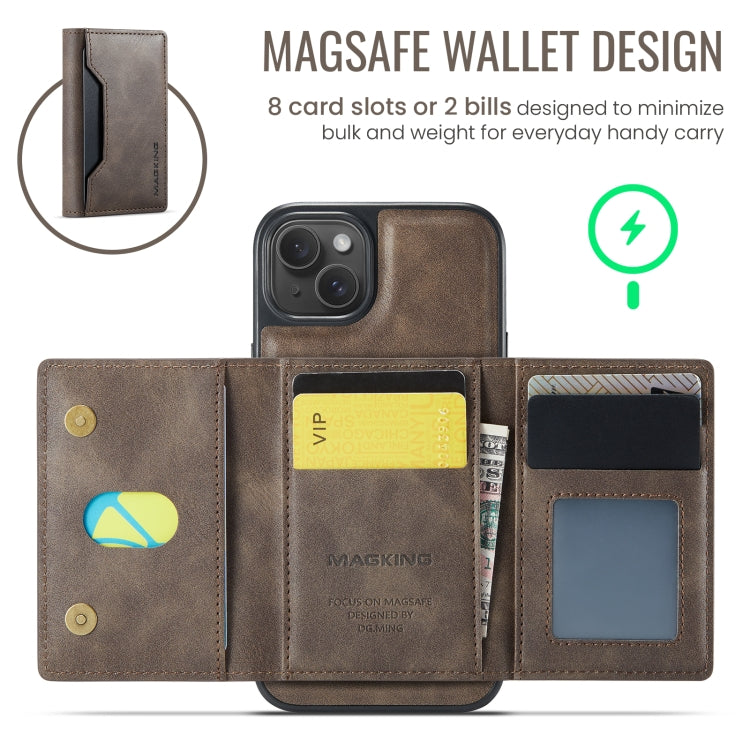 For iPhone 14 Plus DG.MING MAGKING-K2 Series MagSafe RFID Card Bag Detachable Phone Case(Coffee) - iPhone 14 Plus Cases by DG.MING | Online Shopping UK | buy2fix