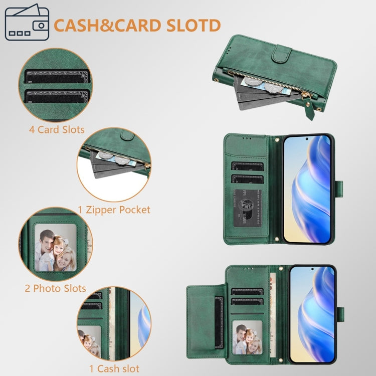 For OnePlus 12 Global Multi-Card Slots Zipper Wallet Leather Phone Case(Green) - OnePlus Cases by buy2fix | Online Shopping UK | buy2fix