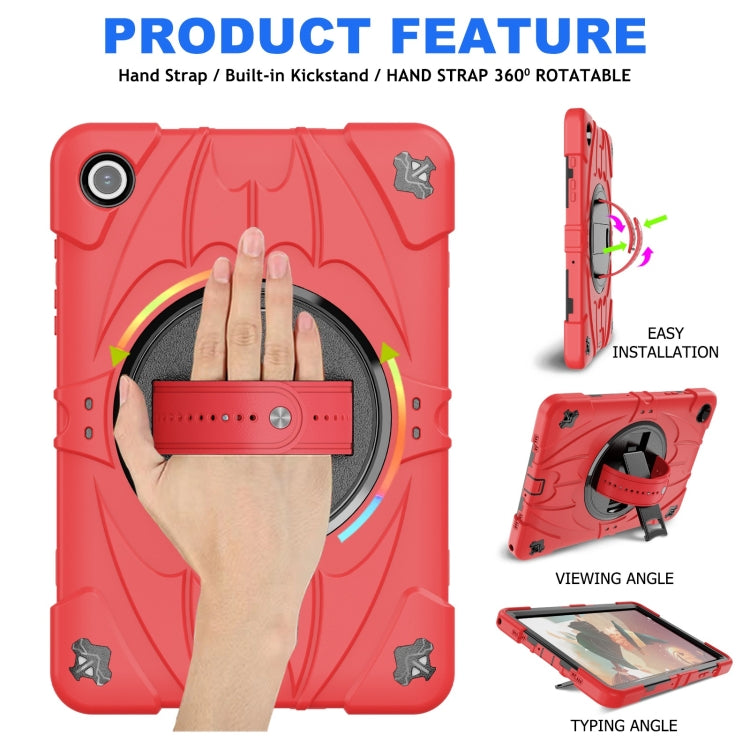 For Samsung Galaxy Tab A9+ Bat Hand Grip Turntable Stand Tablet Case(Red Black) - Galaxy Tab A9+ by buy2fix | Online Shopping UK | buy2fix