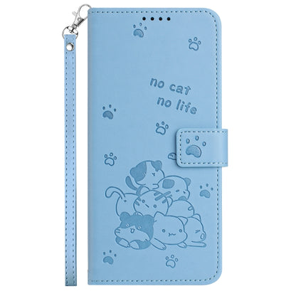 For Samsung Galaxy S25+ / S24+ 5G Embossed Kitten Phone Leather Case with Lanyard(Blue) - Galaxy S24+ 5G Cases by buy2fix | Online Shopping UK | buy2fix