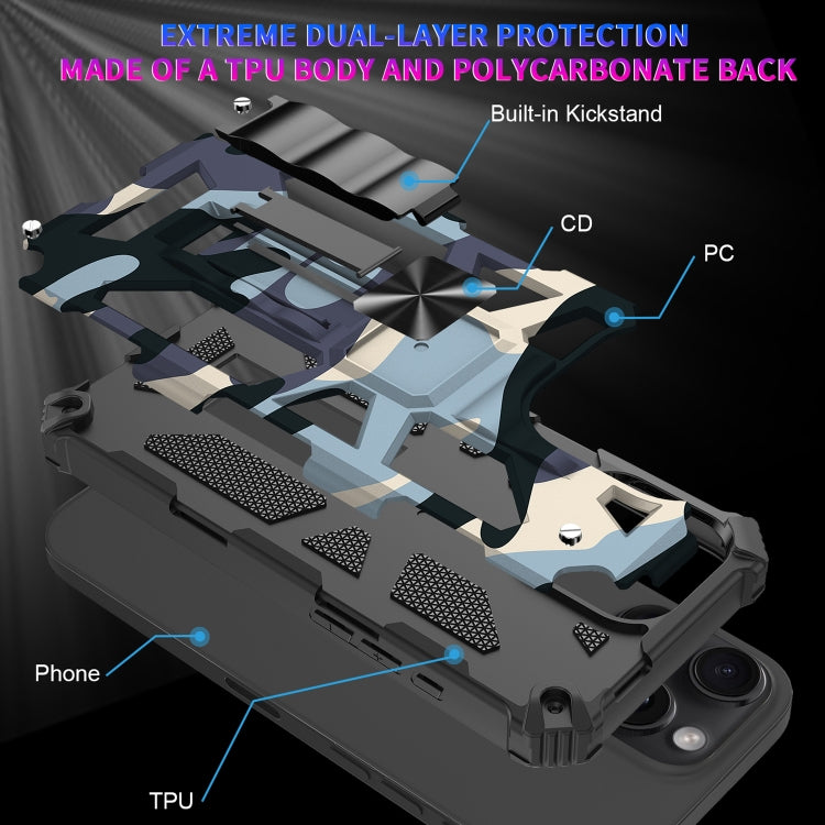 For iPhone 16 Pro Max Camouflage Armor Kickstand TPU Hybrid PC Magnetic Phone Case(Navy Blue) - iPhone 16 Pro Max Cases by buy2fix | Online Shopping UK | buy2fix