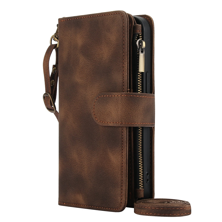 For iPhone 16 Pro Dream 9-Card Zipper Wallet RFID Leather Phone Case with Lanyard(Brown) - iPhone 16 Pro Cases by buy2fix | Online Shopping UK | buy2fix