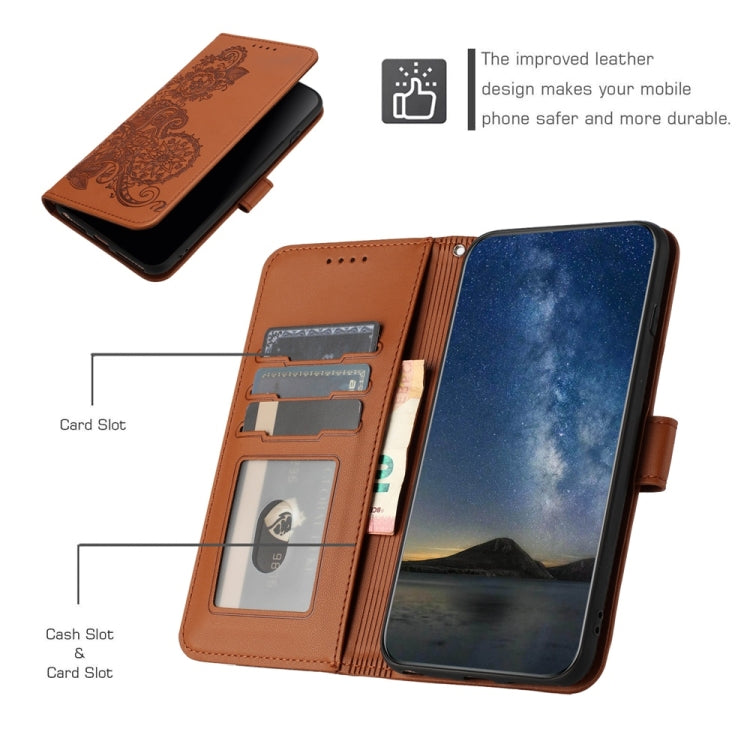 For Samsung Galaxy S25 5G Datura Flower Embossed Flip Leather Phone Case(Brown) - Galaxy S25 5G Cases by buy2fix | Online Shopping UK | buy2fix